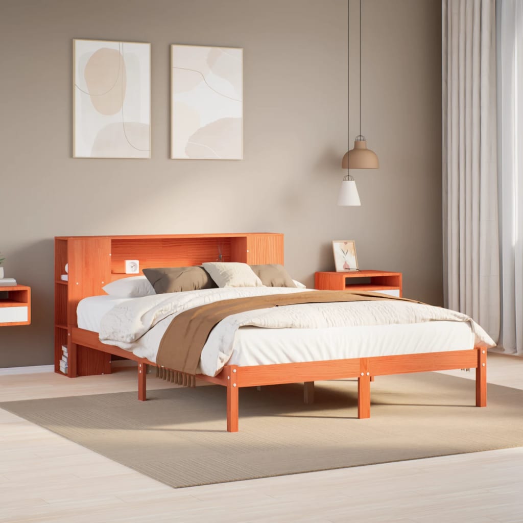 Letto Libreria Senza Materasso Marrone Cera 150x200 Cm In Pino