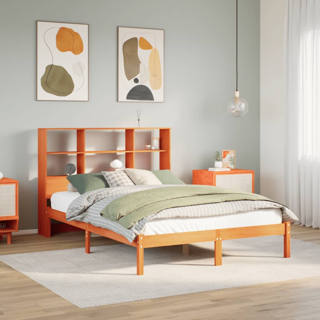 Letto Libreria Senza Materasso Marrone Cera 140x190 Cm In Pino