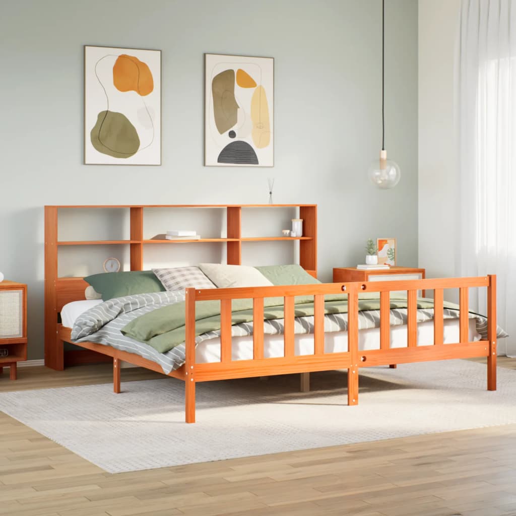 Letto Libreria Senza Materasso Marrone Cera 180x200 Cm In Pino