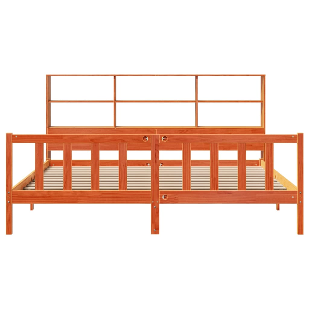 Letto Libreria Senza Materasso Marrone Cera 180x200 Cm In Pino - Image 4