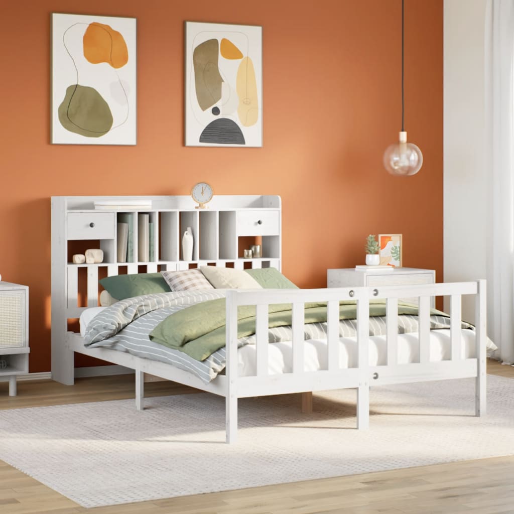 Letto Libreria Senza Materasso Bianco 160x200 Cm Legno Di Pino