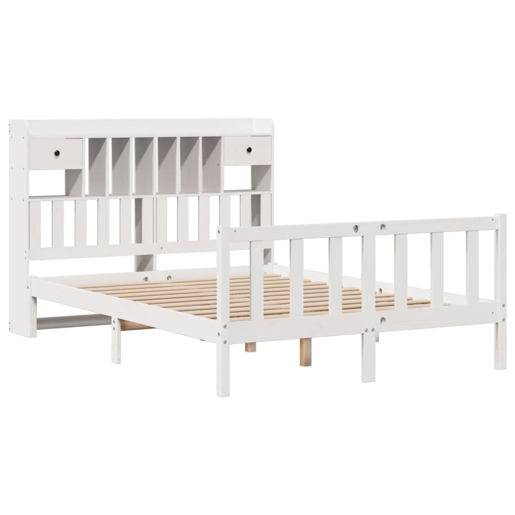 Letto Libreria Senza Materasso Bianco 160x200 Cm Legno Di Pino - Image 3