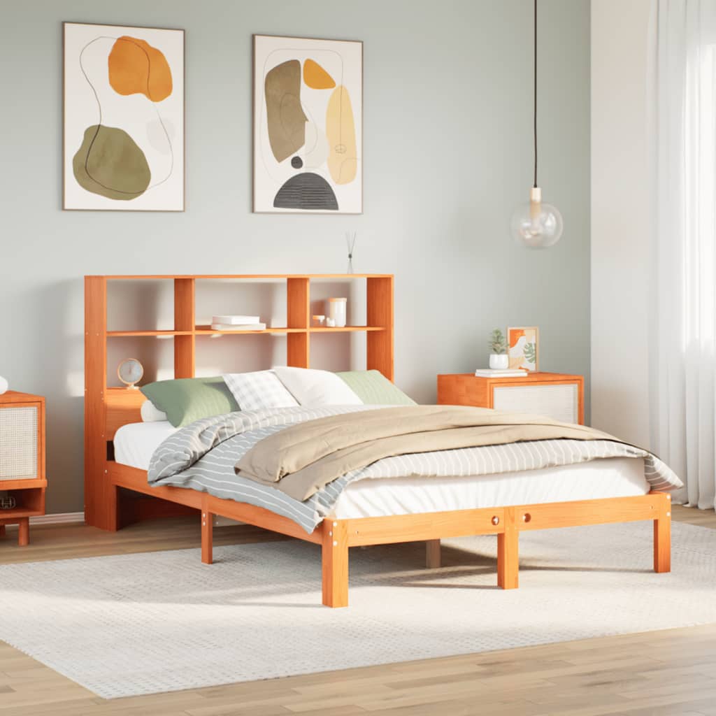Letto Libreria Senza Materasso Marrone Cera 140x190 Cm In Pino
