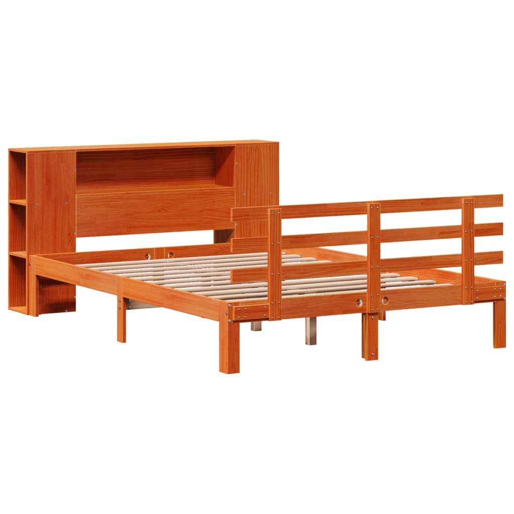 Letto Libreria Senza Materasso Marrone Cera 160x200 Cm In Pino - Image 3