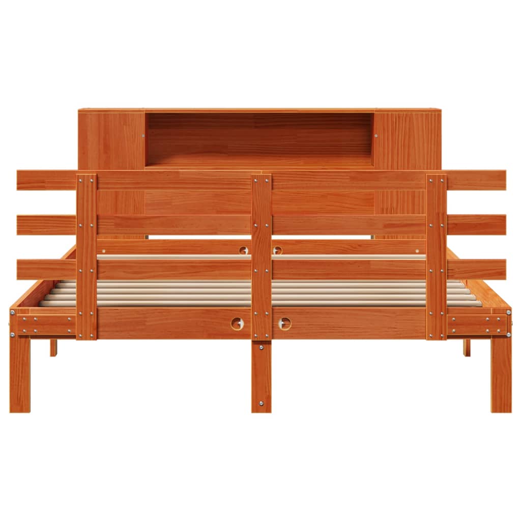 Letto Libreria Senza Materasso Marrone Cera 160x200 Cm In Pino - Image 4