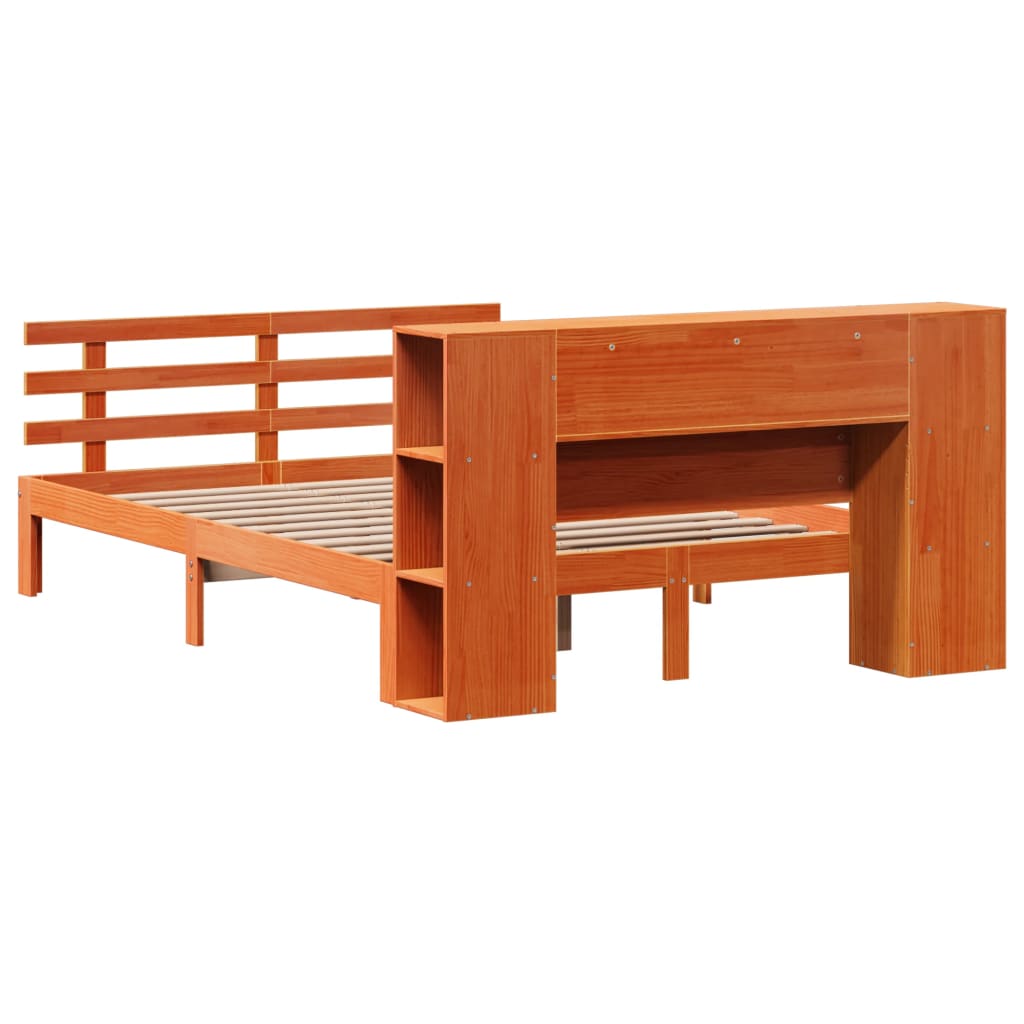 Letto Libreria Senza Materasso Marrone Cera 160x200 Cm In Pino - Image 6