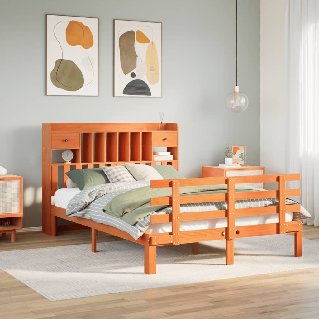 Letto Libreria Senza Materasso Marrone Cera 140x190 Cm In Pino