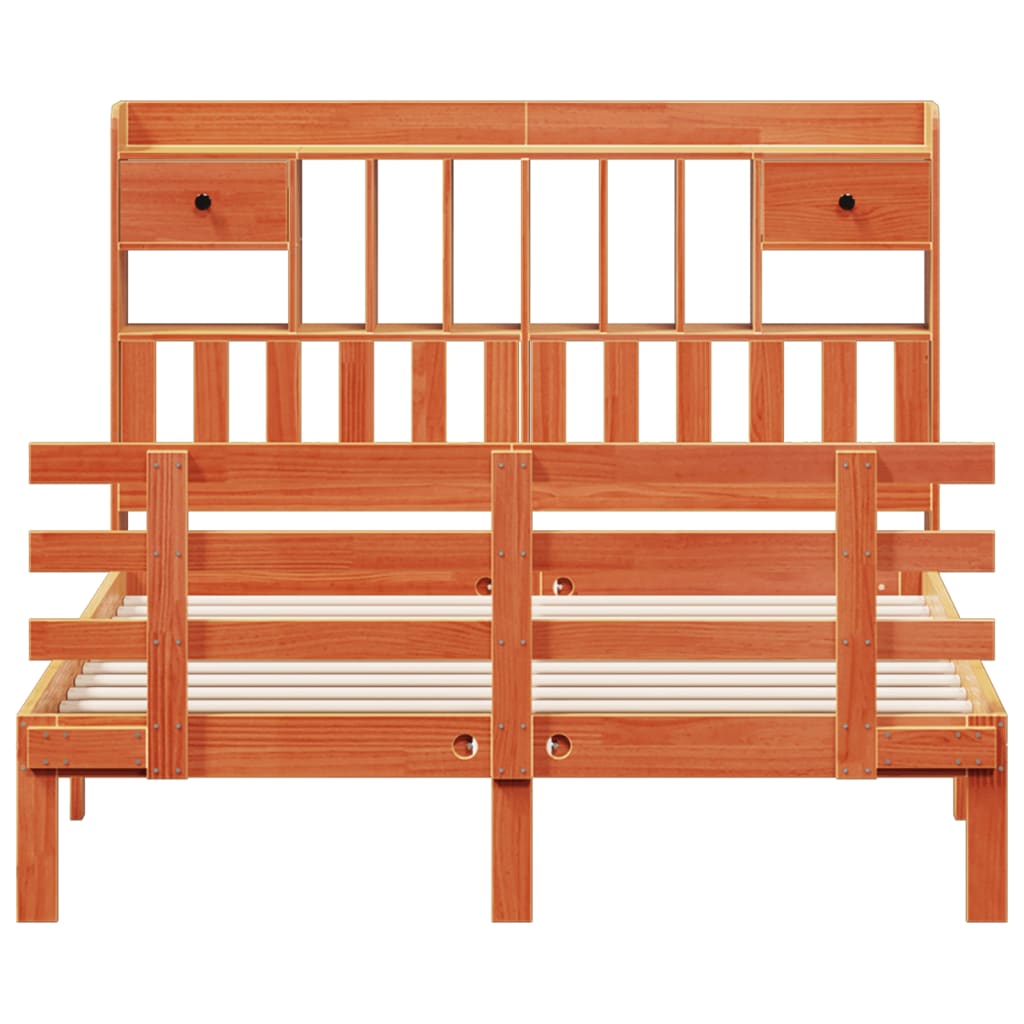 Letto Libreria Senza Materasso Marrone Cera 140x190 Cm In Pino - Image 4