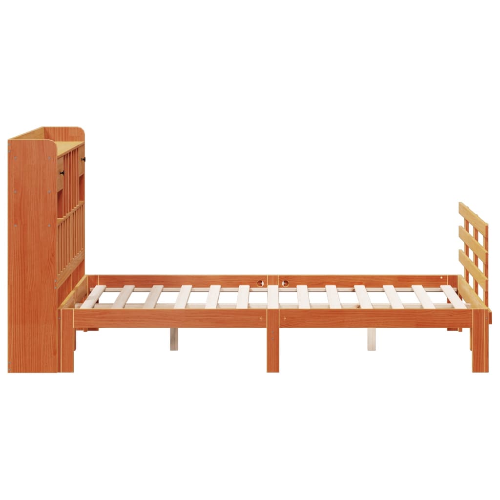 Letto Libreria Senza Materasso Marrone Cera 140x190 Cm In Pino - Image 5