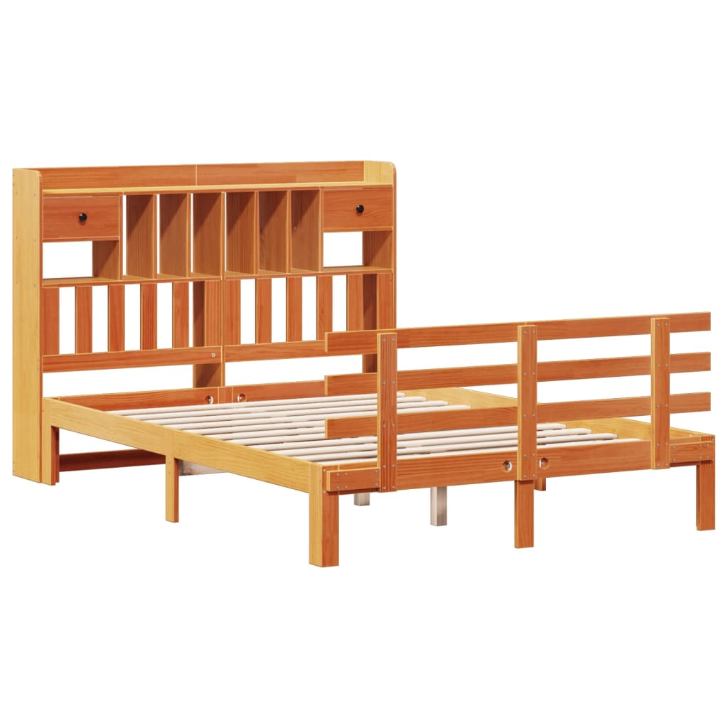 Letto Libreria Senza Materasso Marrone Cera 140x200 Cm In Pino - Image 3