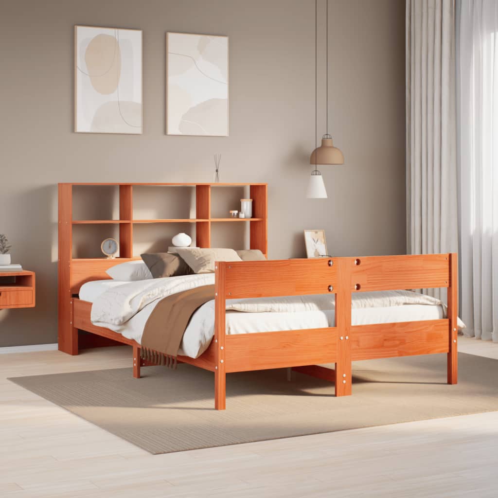 Letto Libreria Senza Materasso Marrone Cera 160x200 Cm In Pino