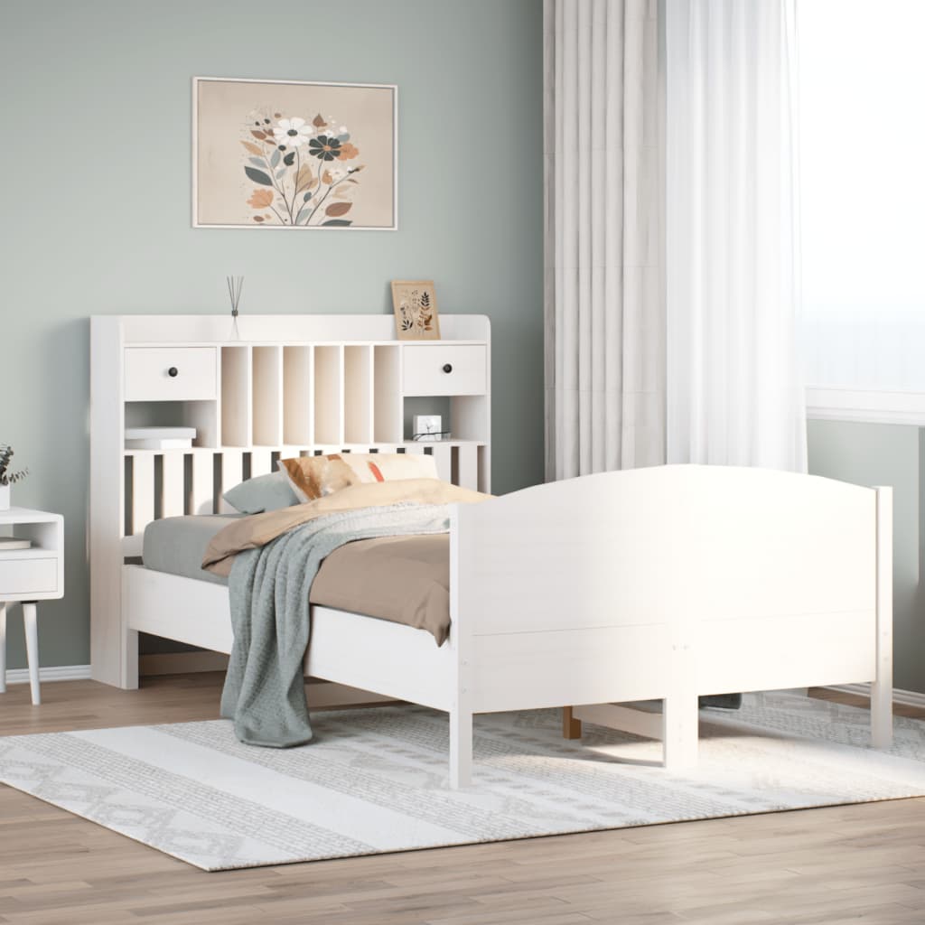 Letto Libreria Senza Materasso Bianco 135x190 Cm Legno Di Pino