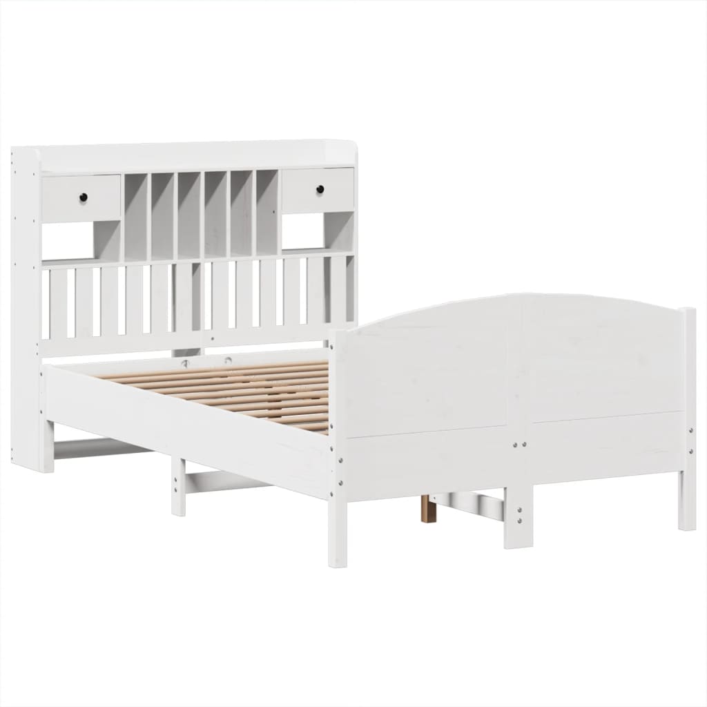 Letto Libreria Senza Materasso Bianco 135x190 Cm Legno Di Pino - Image 3