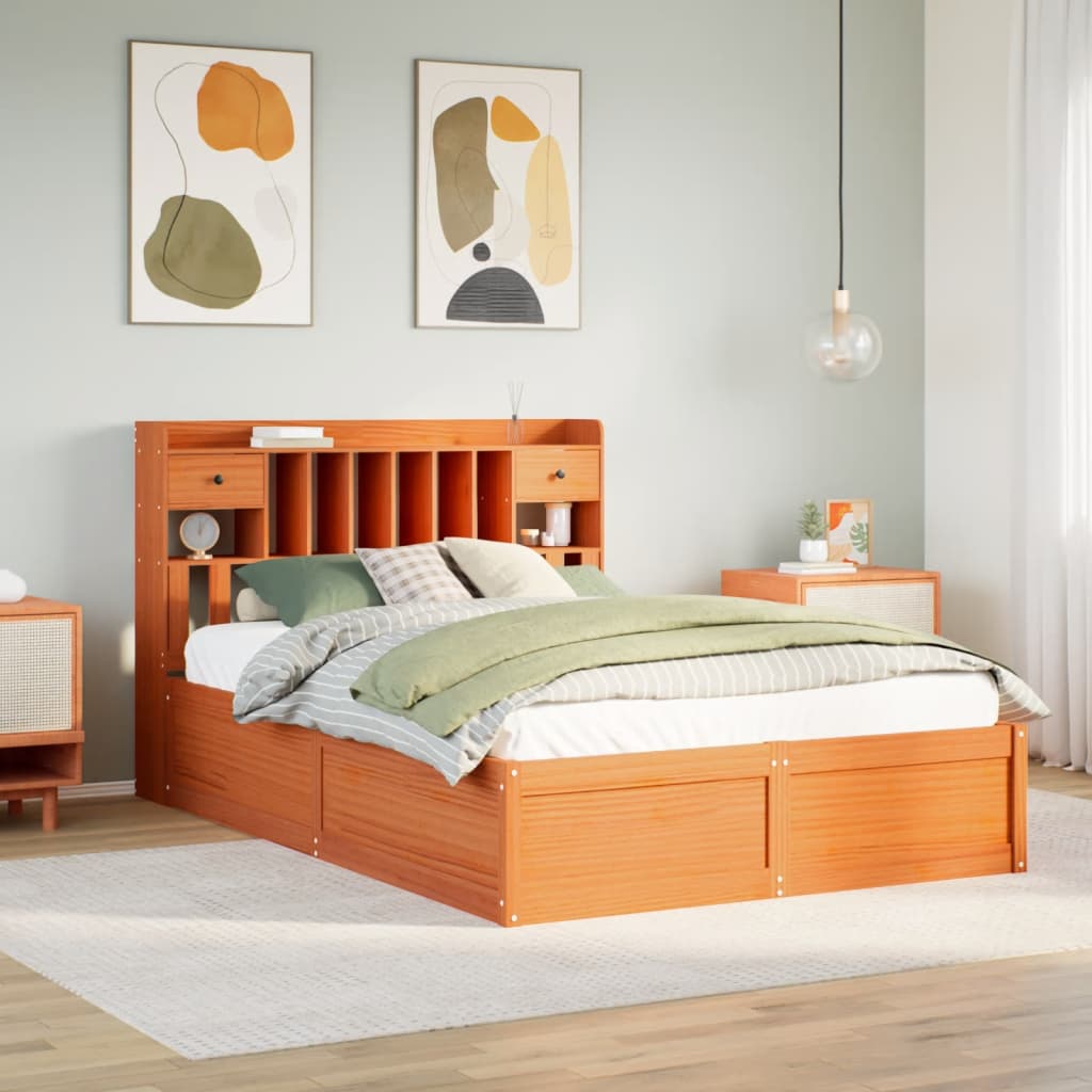 Letto Senza Materasso Marrone Cera 140x190 Cm In Legno Di Pino