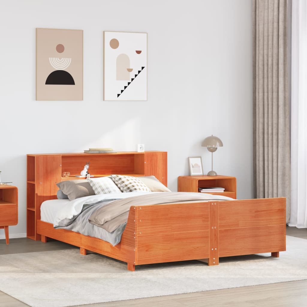 Letto Senza Materasso Marrone Cera 140x190 Cm In Legno Di Pino