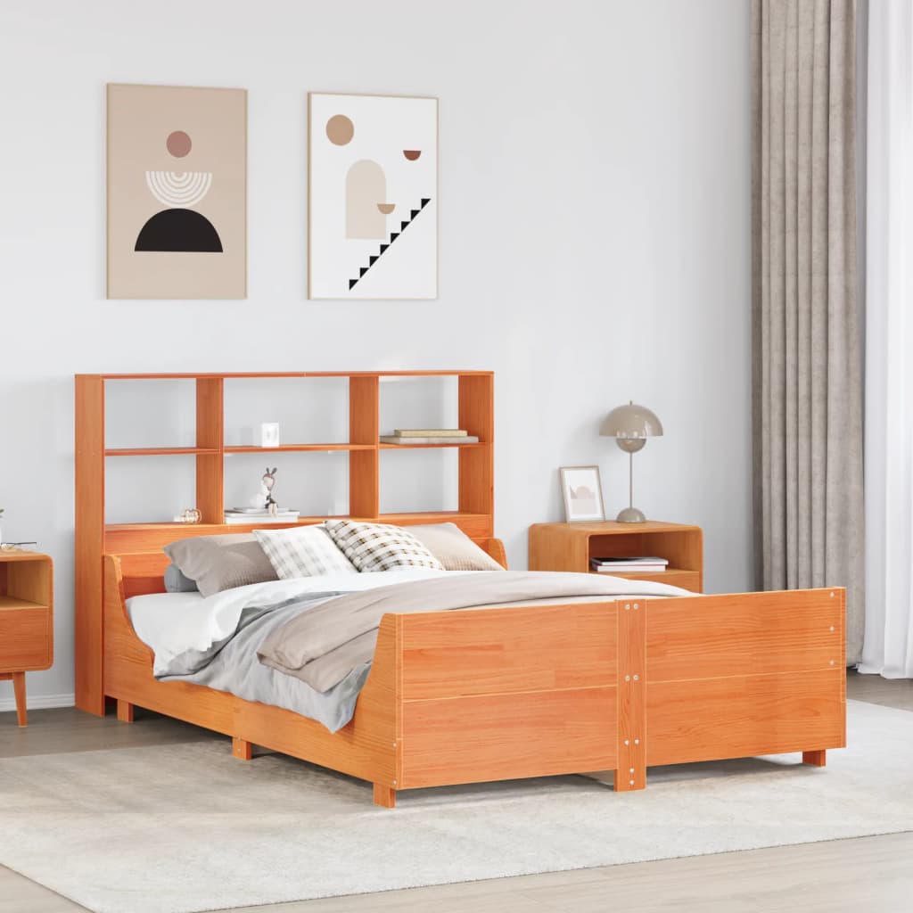 Letto Libreria Senza Materasso Marrone Cera 140x200 Cm Legno