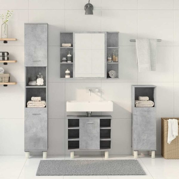 Set Mobili Da Bagno 4 Pz Grigio Cemento In Legno Multistrato - Image 3
