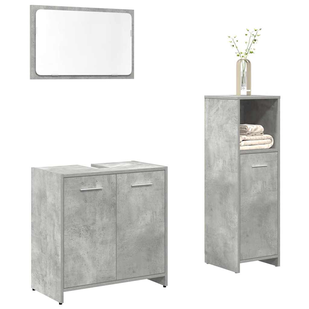 Set Mobili Da Bagno 3 Pz Grigio Cemento In Legno Multistrato