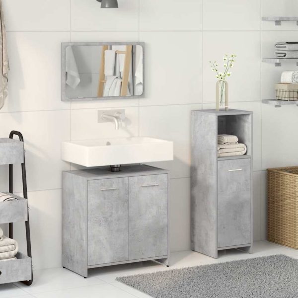 Set Mobili Da Bagno 3 Pz Grigio Cemento In Legno Multistrato - Image 3