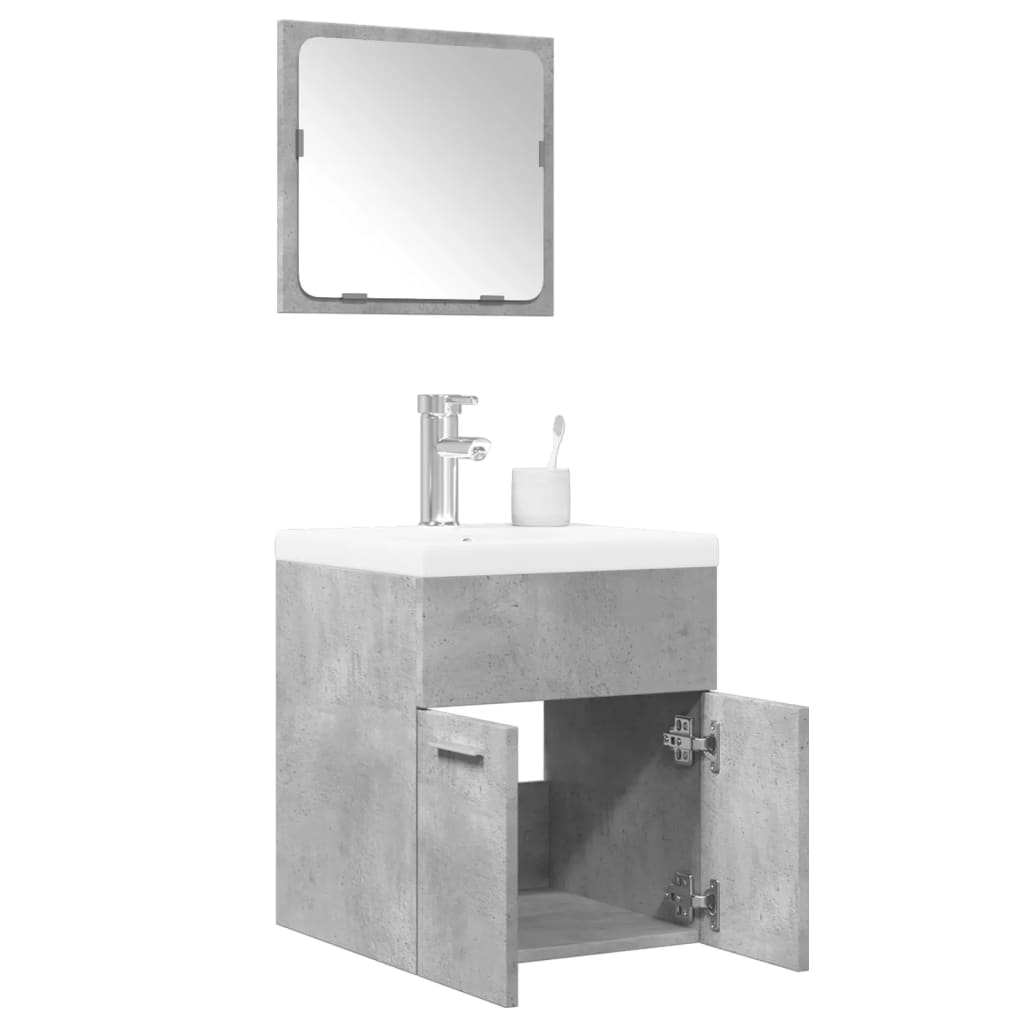 Set Mobili Da Bagno 3 Pz Grigio Cemento In Legno Multistrato