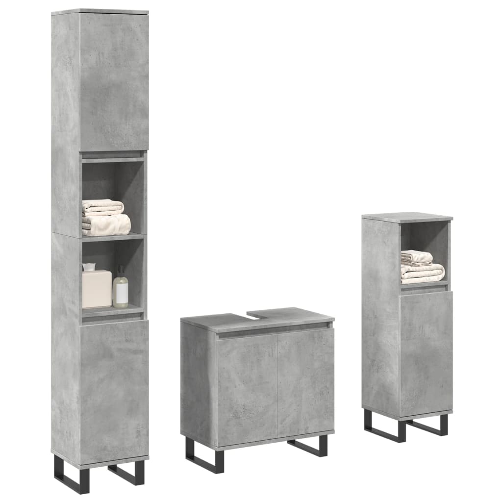 Set Mobili Da Bagno 3 Pz Grigio Cemento In Legno Multistrato