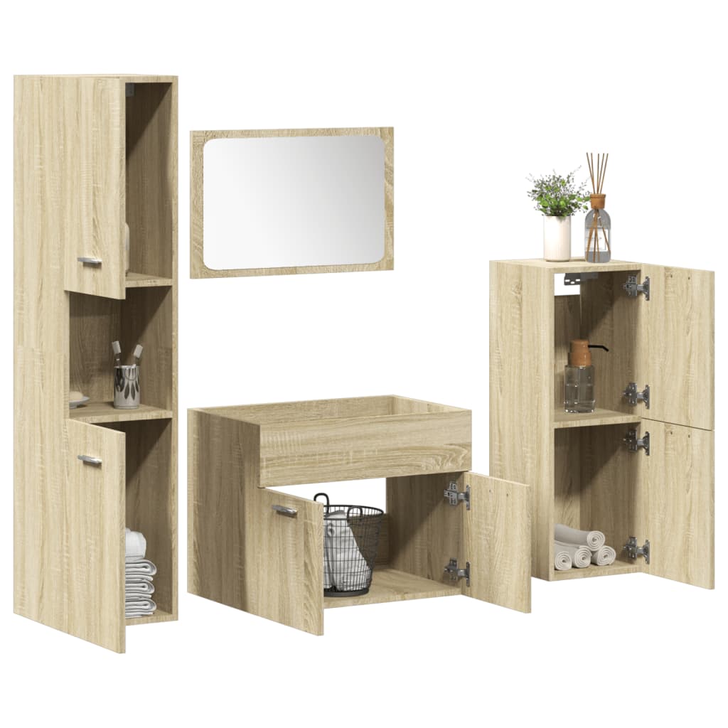 Set Mobili Da Bagno 4 Pz Rovere Sonoma In Legno Multistrato