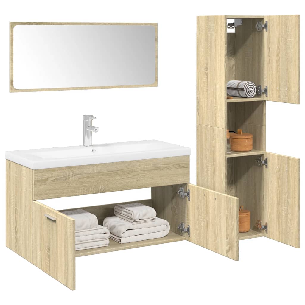 Set Mobili Da Bagno 3 Pz Rovere Sonoma In Legno Multistrato