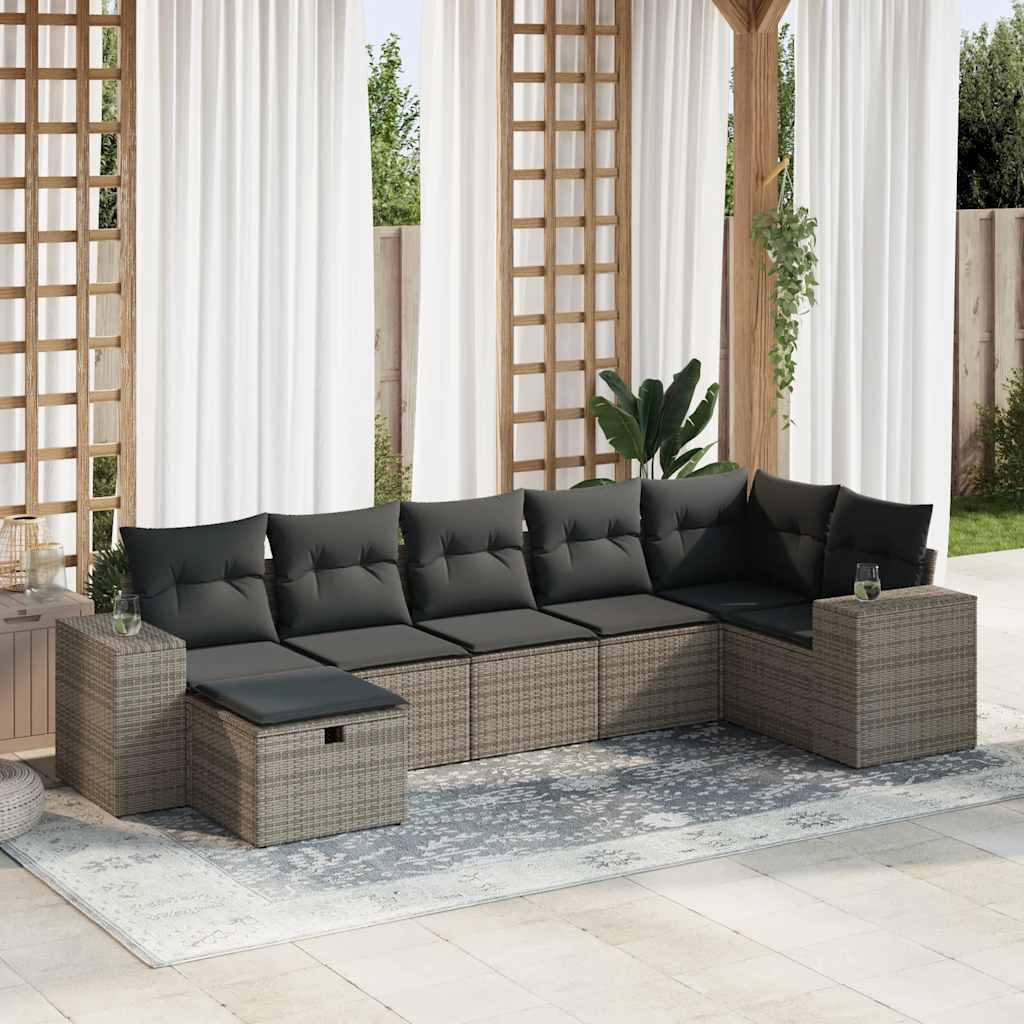Set Divani Da Giardino 7 Pz Con Cuscini Grigio In Polyrattan