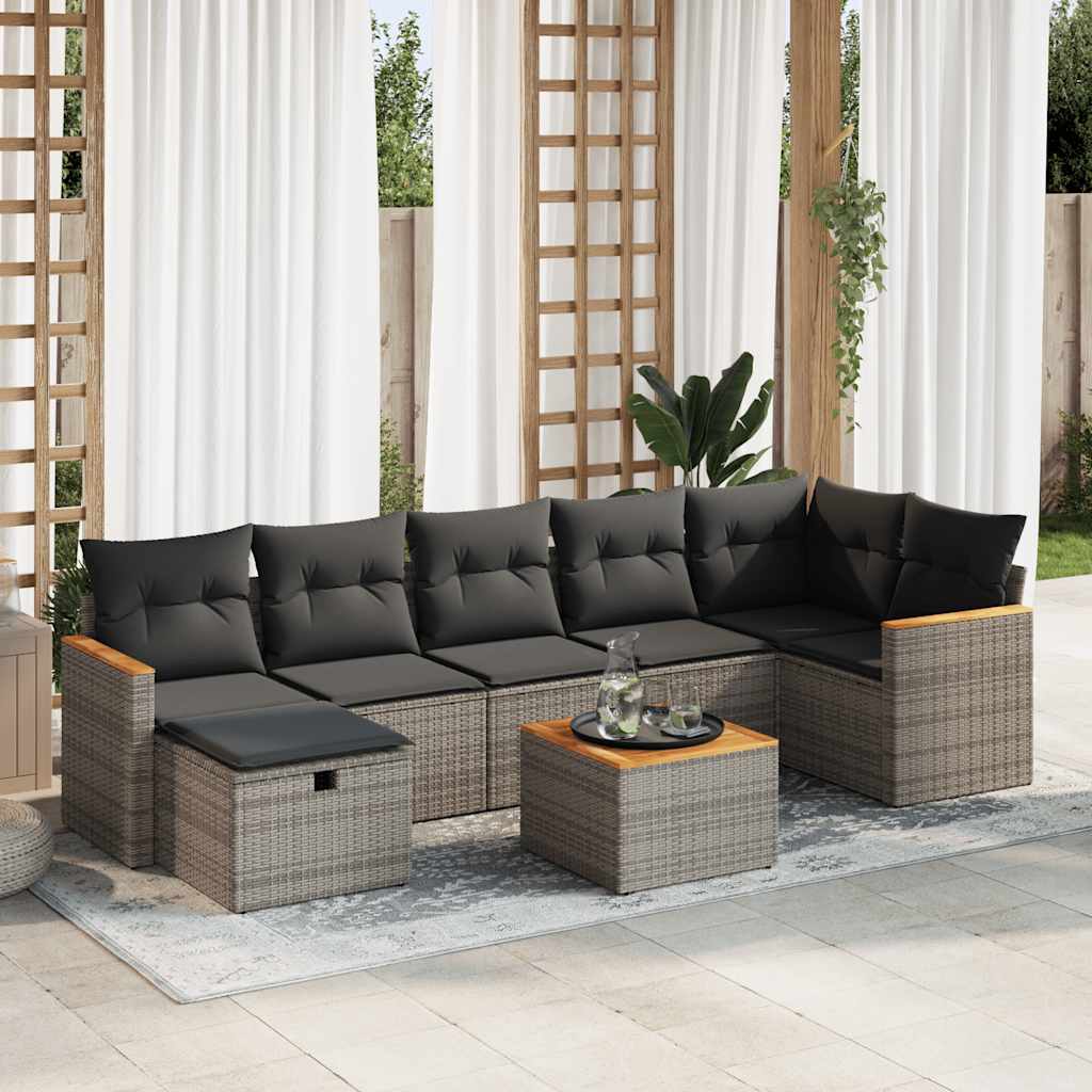 Set Divano Da Giardino 8 Pz Con Cuscini Grigio In Polyrattan