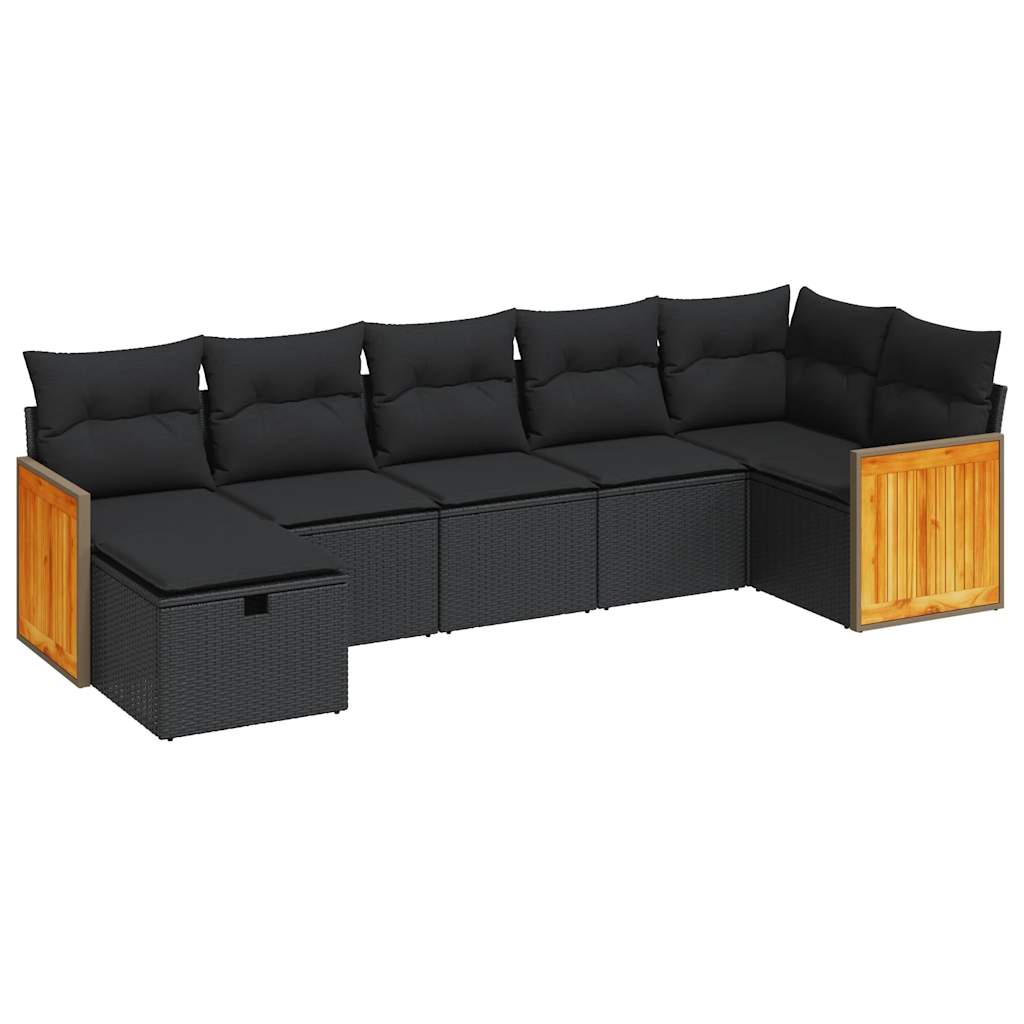 Set Divani Da Giardino Con Cuscini 7pz Nero Polyrattan - Image 2