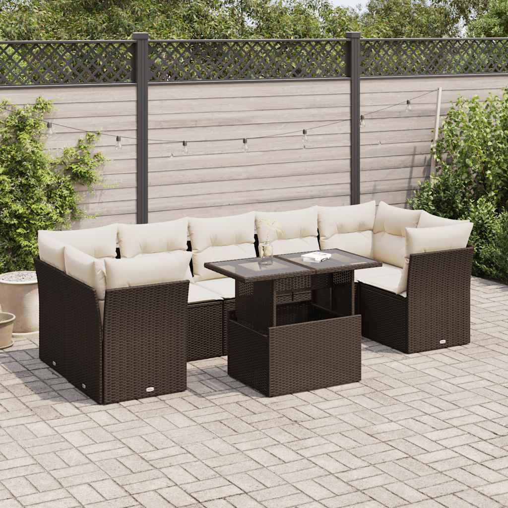 Set Divani Da Giardino 8 Pz Con Cuscini Marrone In Polyrattan