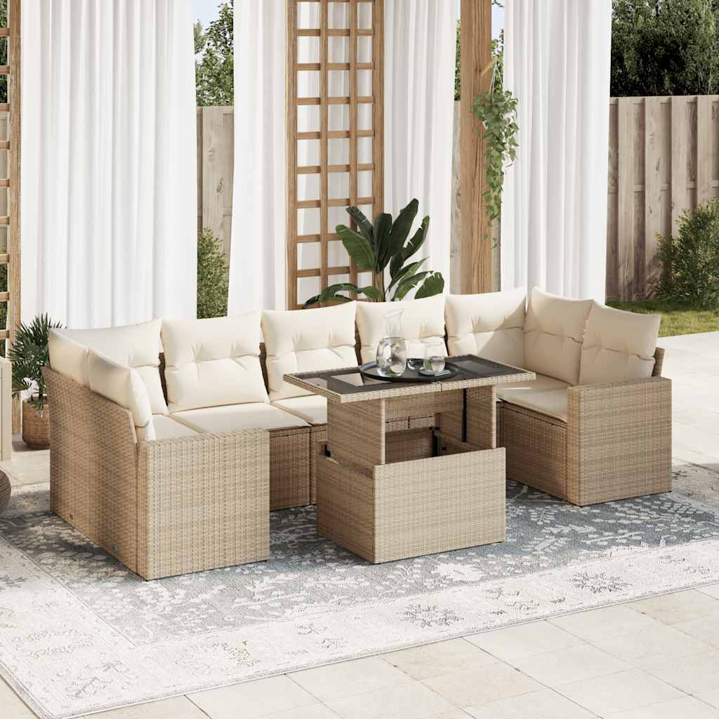 Set Divano Da Giardino 8 Pz Con Cuscini Beige In Polyrattan
