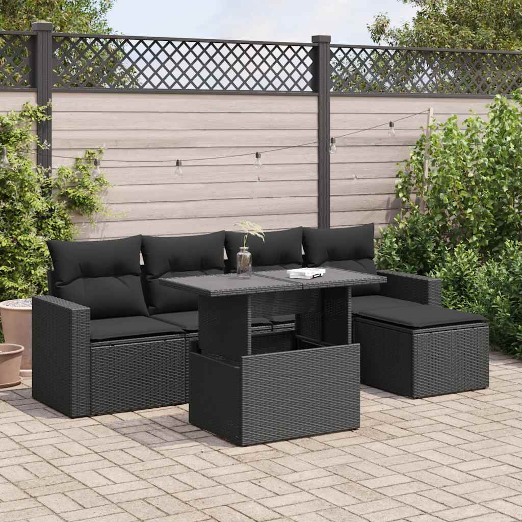 Set Divano Da Giardino 6 Pz Con Cuscini Nero In Polyrattan