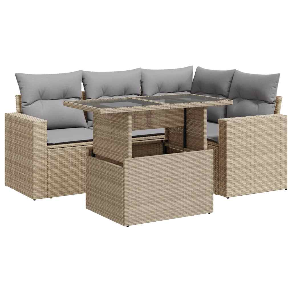 Set Divano Da Giardino 5 Pz Con Cuscini Beige In Polyrattan - Image 2