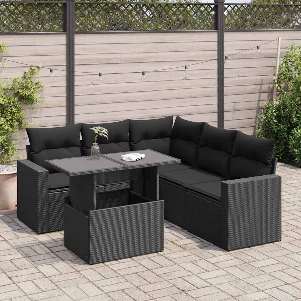 Set Divano Da Giardino 6 Pz Con Cuscini Nero In Polyrattan