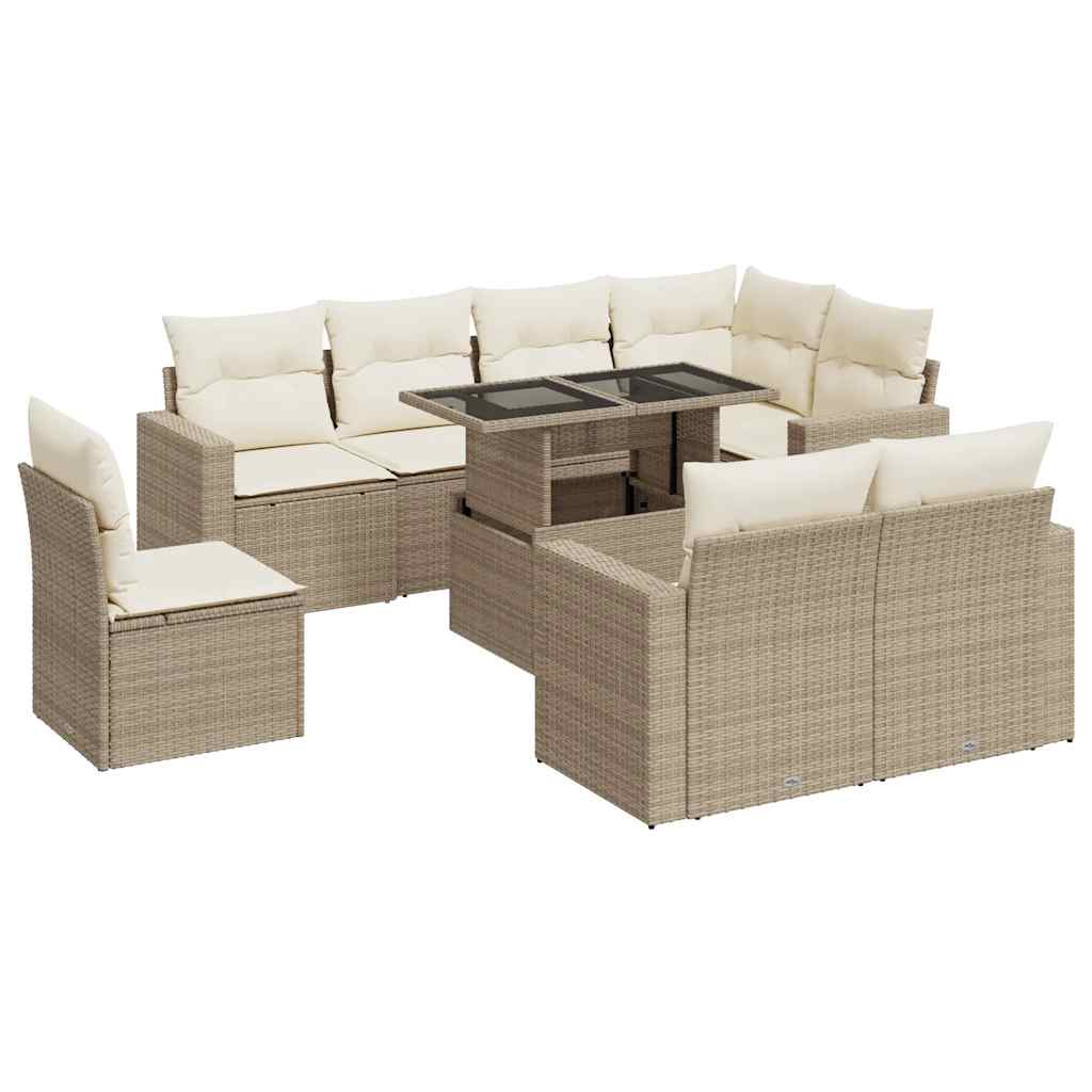 Set Divano Da Giardino 9 Pz Con Cuscini Beige In Polyrattan - Image 2
