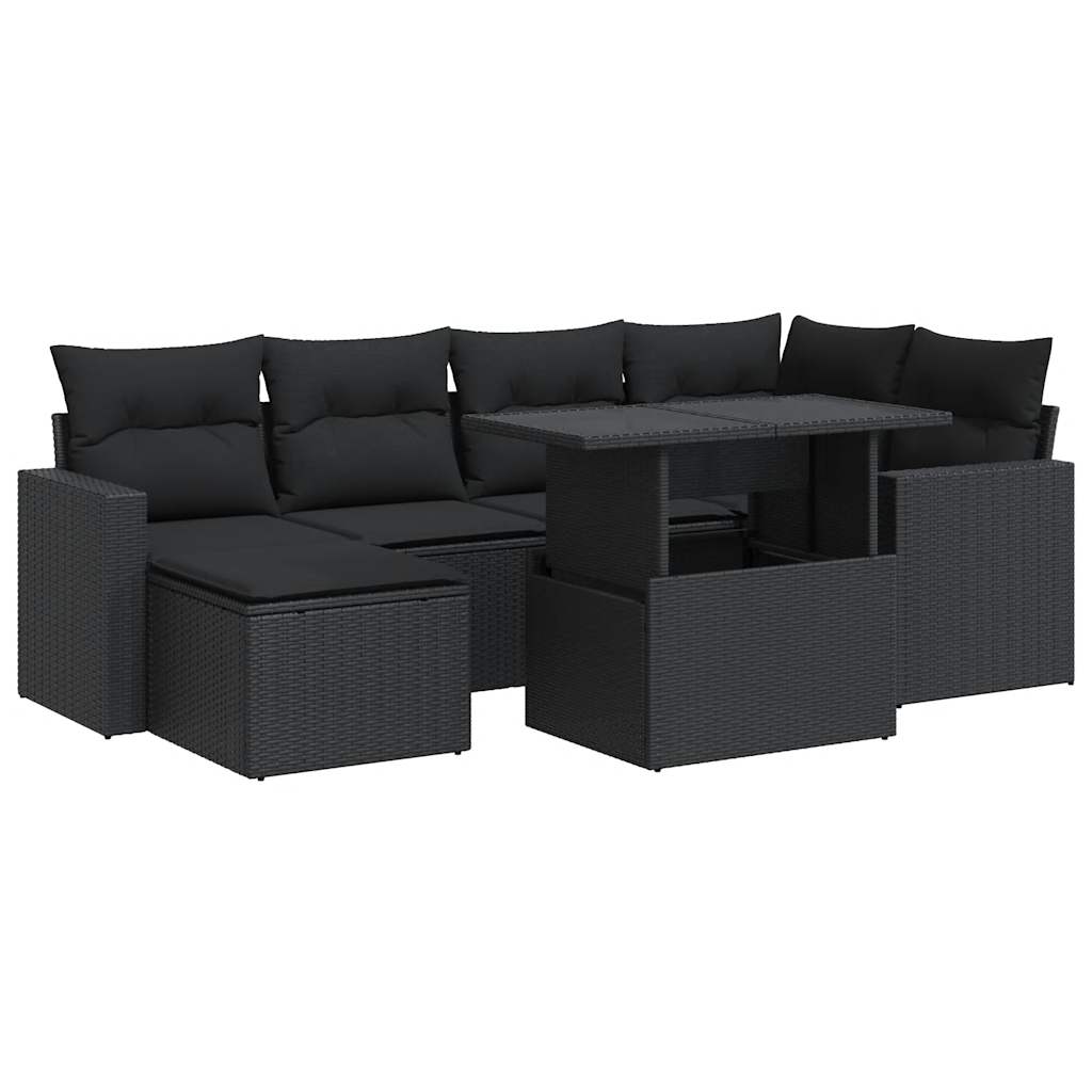 Set Divani Da Giardino Con Cuscini 7pz Nero Polyrattan - Image 2