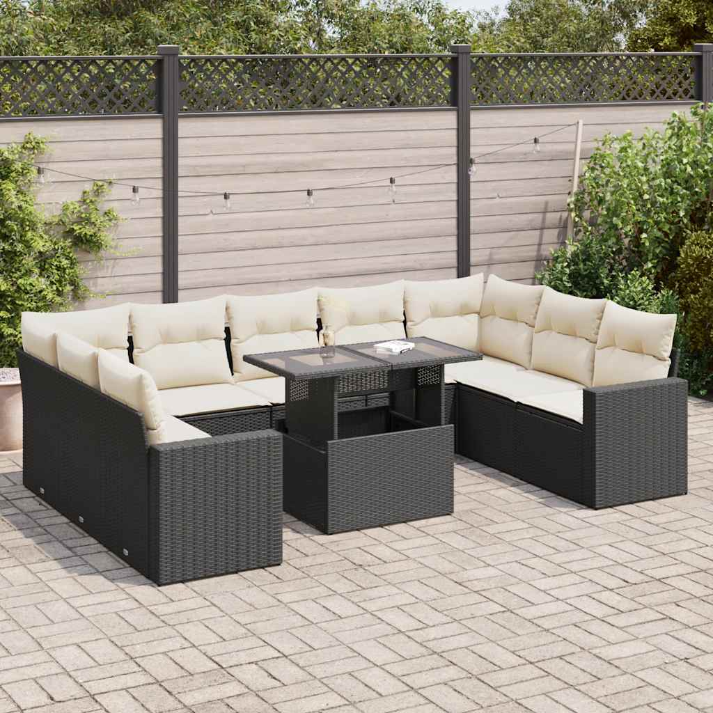 Set Divani Da Giardino 10pz Con Cuscini In Polyrattan Nero