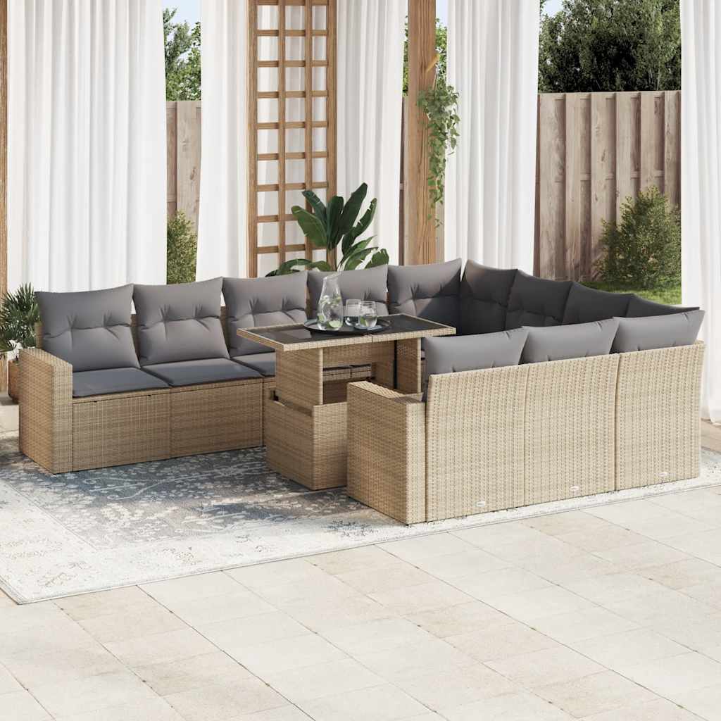 Set Divani Da Giardino 11 Pz Con Cuscini Beige In Polyrattan