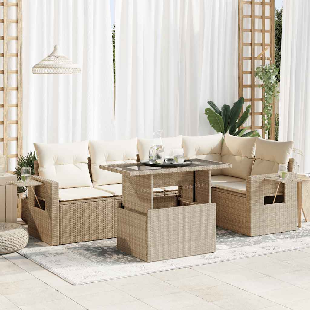 Set Divano Da Giardino 6 Pz Con Cuscini Beige In Polyrattan