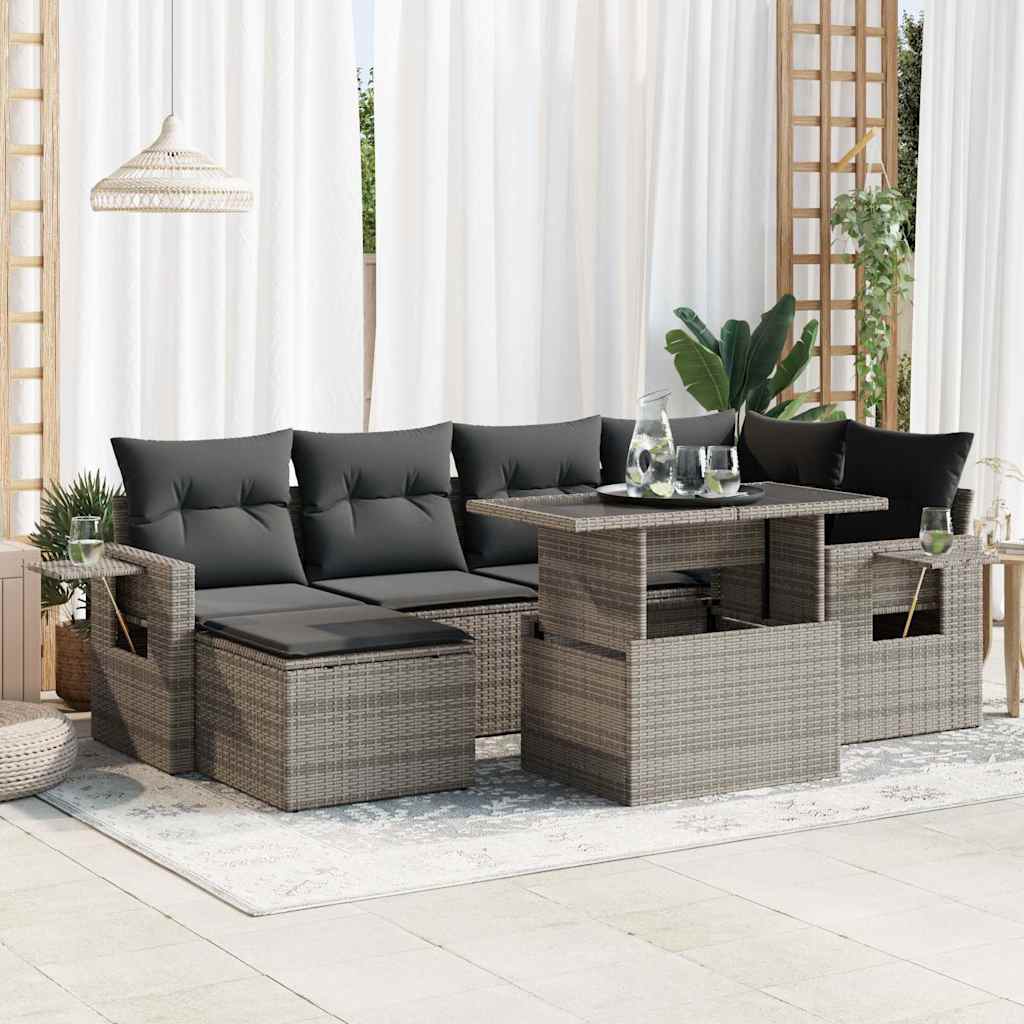 Set Divani Da Giardino 7 Pz Con Cuscini Grigio In Polyrattan