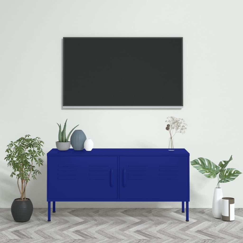 Mobile Tv Blu Marino 105x35x50 Cm In Acciaio