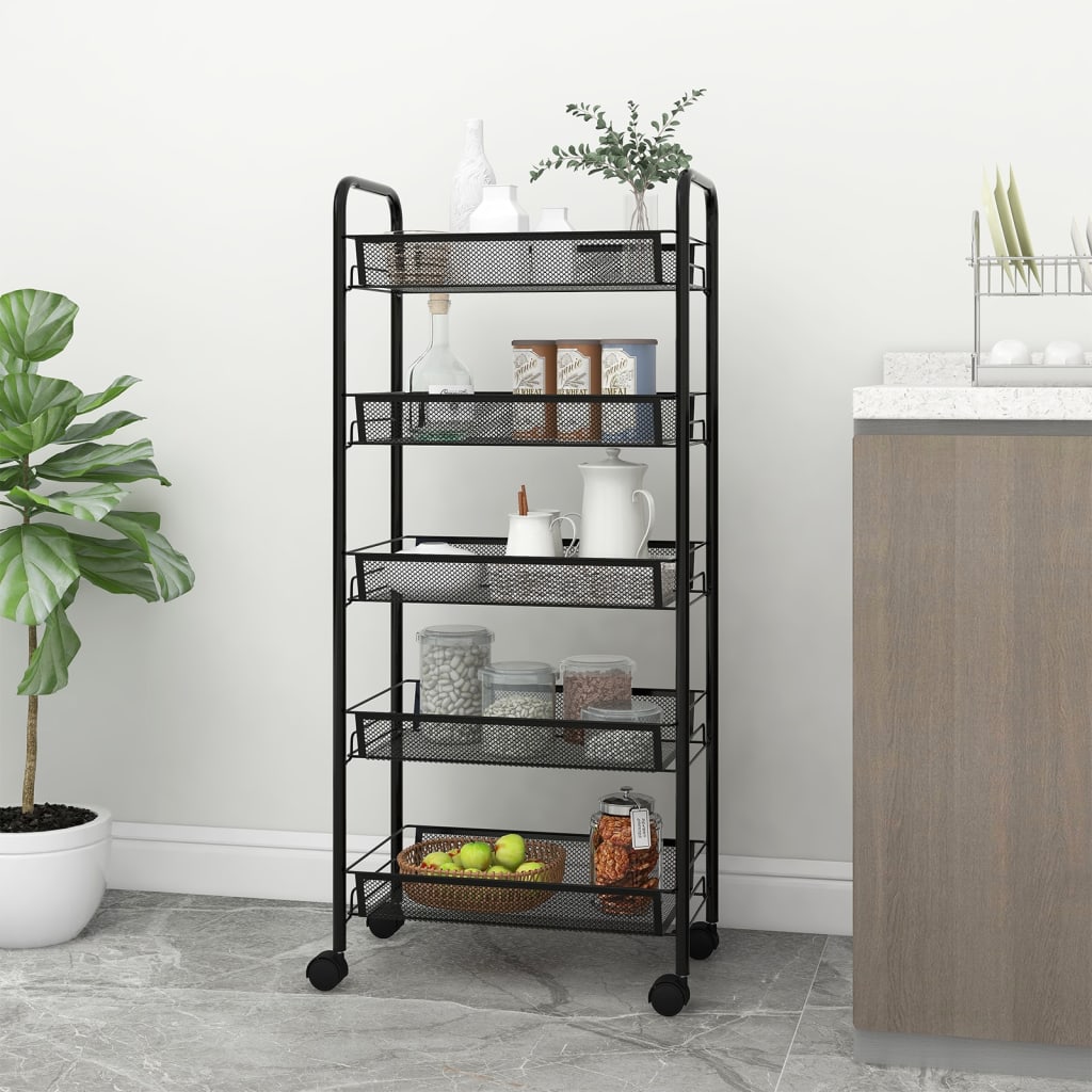 Carrello Da Cucina Con 5 Ripiani Nero 46x26x105 Cm In Ferro