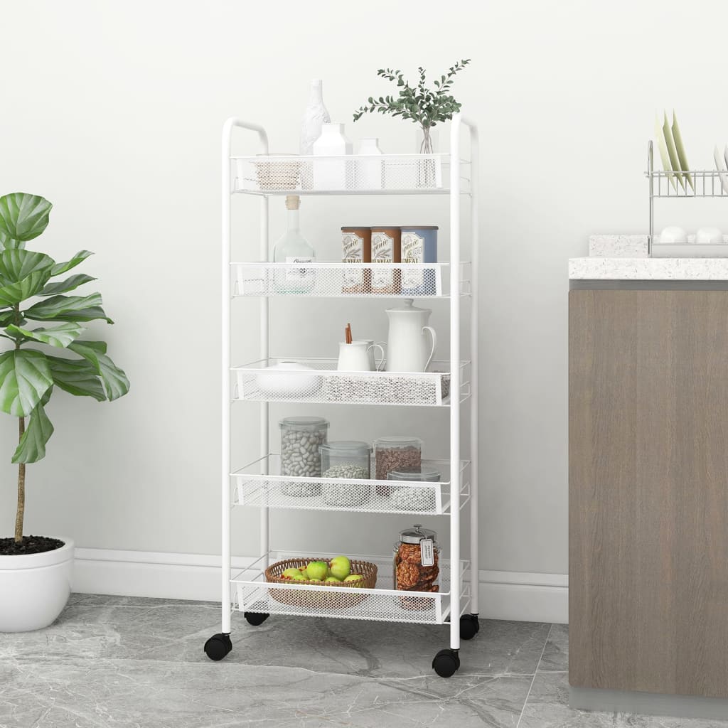 Carrello Da Cucina Con 5 Ripiani Bianco 46x26x105 Cm In Ferro