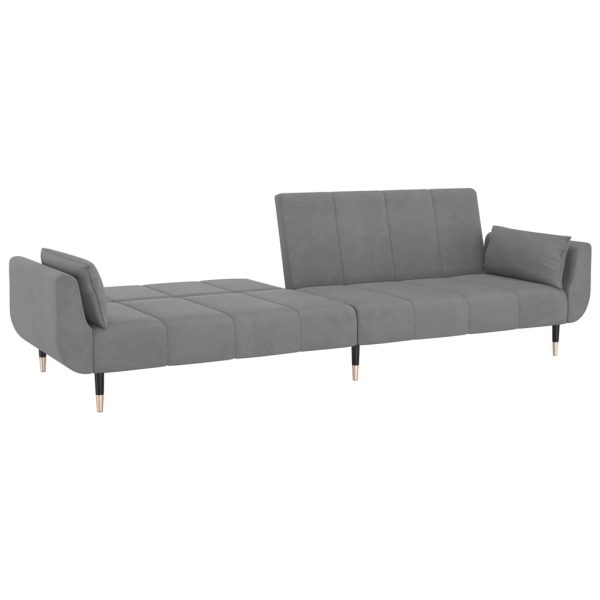 Divano Letto A 2 Posti Con 2 Cuscini Grigio Chiaro In Velluto - Image 6