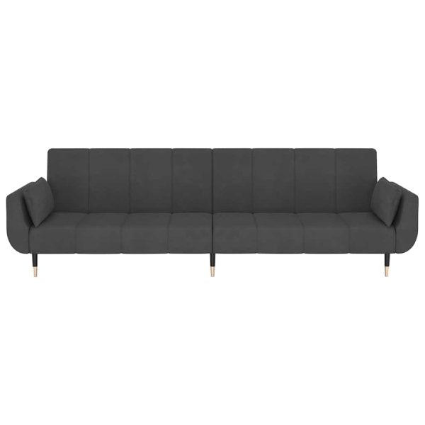 Divano Letto A 2 Posti Con 2 Cuscini Grigio Scuro In Velluto - Image 4