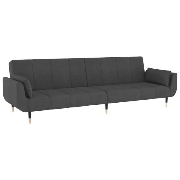 Divano Letto A 2 Posti Con 2 Cuscini Grigio Scuro In Velluto - Image 5
