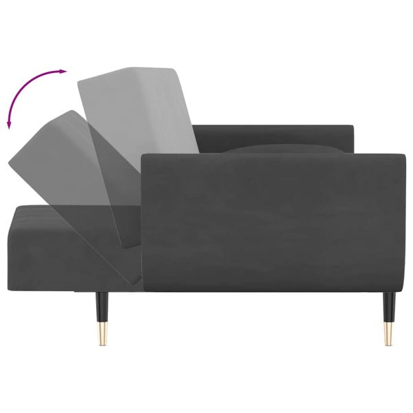 Divano Letto A 2 Posti Con 2 Cuscini Grigio Scuro In Velluto - Image 6