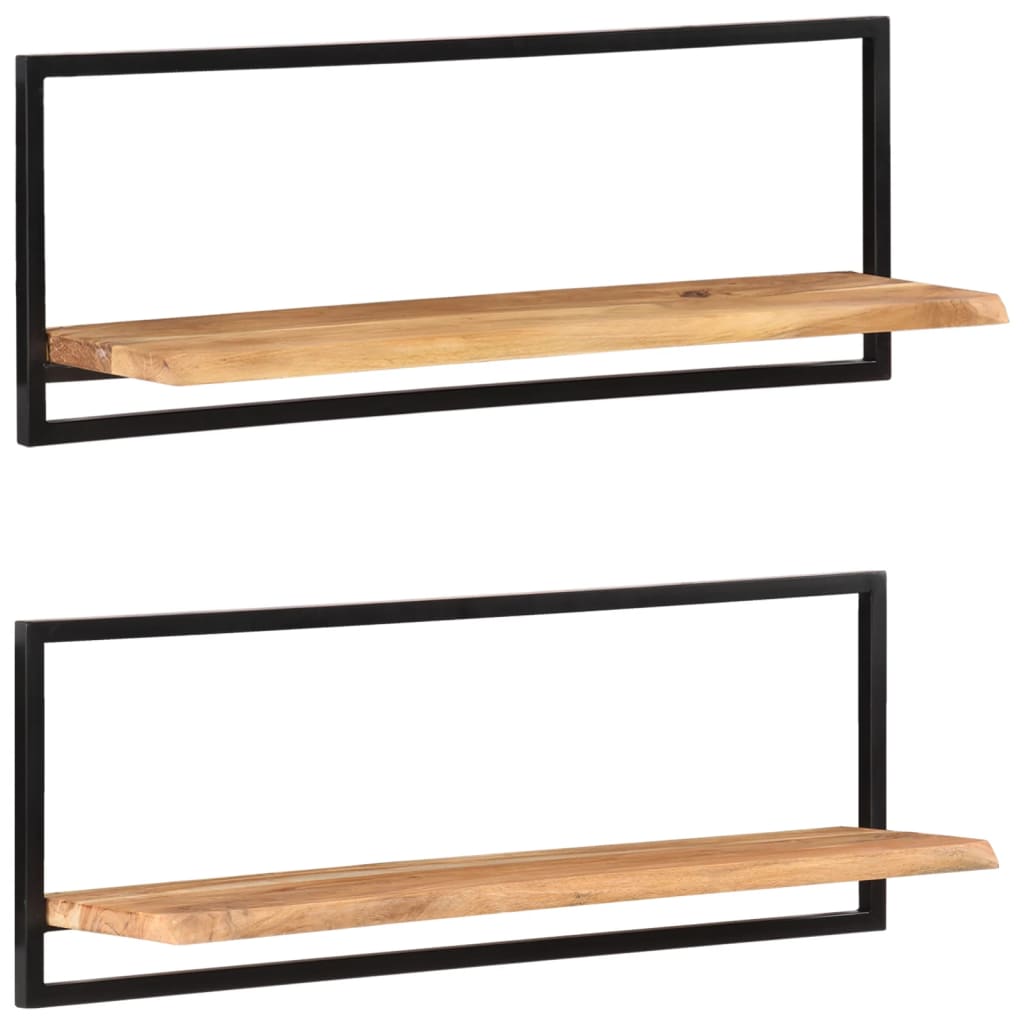 Mensole Parete 2pz 100x24x35 Cm Legno Massello Acacia E Acciaio