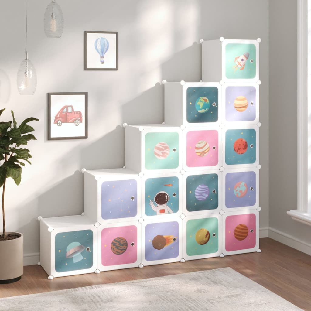Scaffale Portaoggetti Per Bambini Con 15 Cubi Bianchi In pp